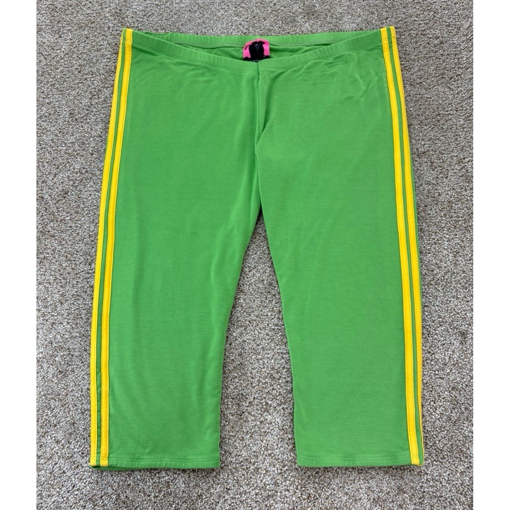 OMighty Dicapri Track Pants Women's XL Green w/Yellow Striped Capri Sweatpants